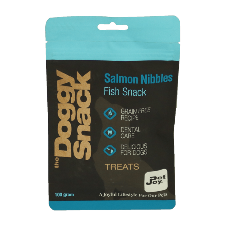 Pet-Joy Salmon Nibbles zalm snack voor honden met witvis en kelp 100g vorm hartjes